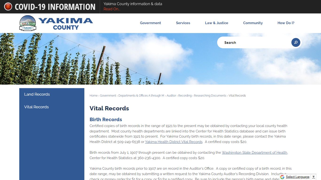Vital Records | Yakima County, WA