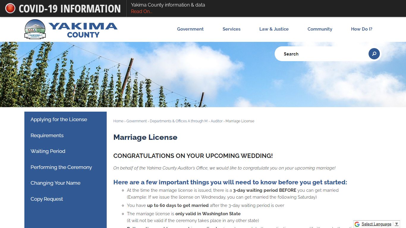Marriage License | Yakima County, WA